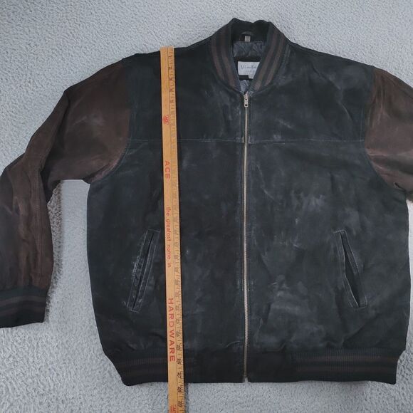 Vintage Seude Leather Varsity Jacket Mens XL Brown & Black Thick Lined - Picture 13 of 16